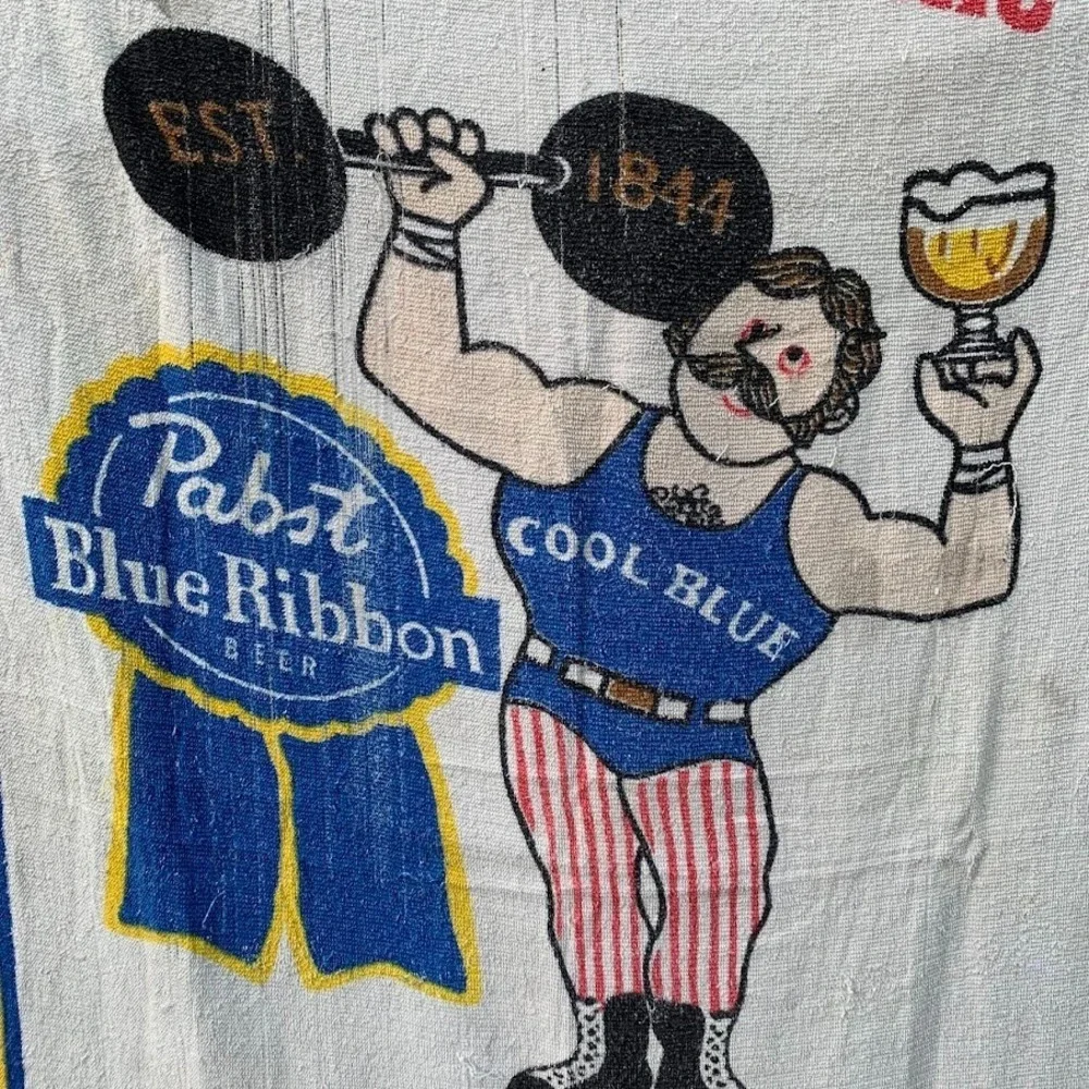 Vintage Pabst Blue Ribbon Beach Towel When You‎ Lift One Weightlifter Rare